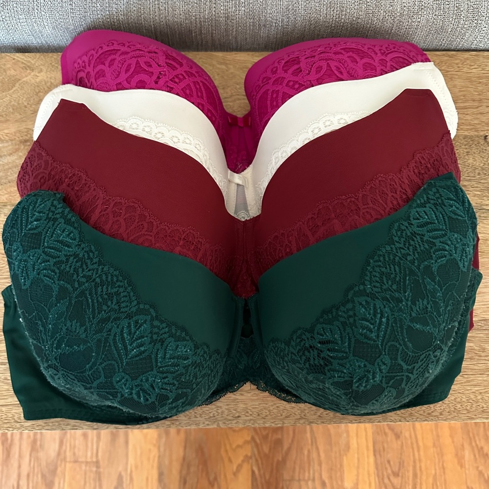 Auden Underwire Bras 44DDD Lightly Lined Balconette T Shirt LOT OF 4